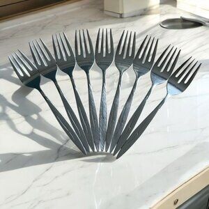 9 Fantasy 1881 Rogers Oneida Salad Forks 6-1/8" Atomic MCM Design Stainless